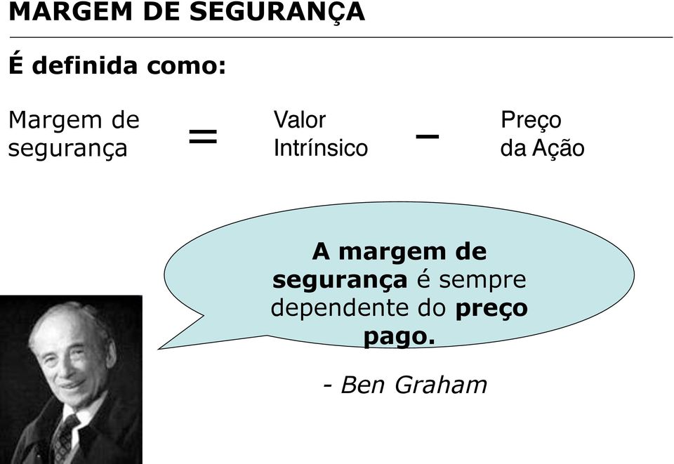 Intrínsico = Preço da Ação A margem de