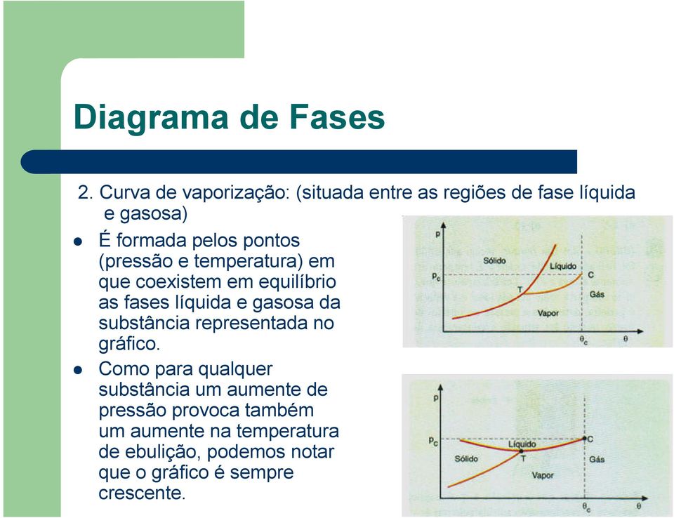 (pressão e temperatura) em que coexistem em equilíbrio as fases líquida e gasosa da substância