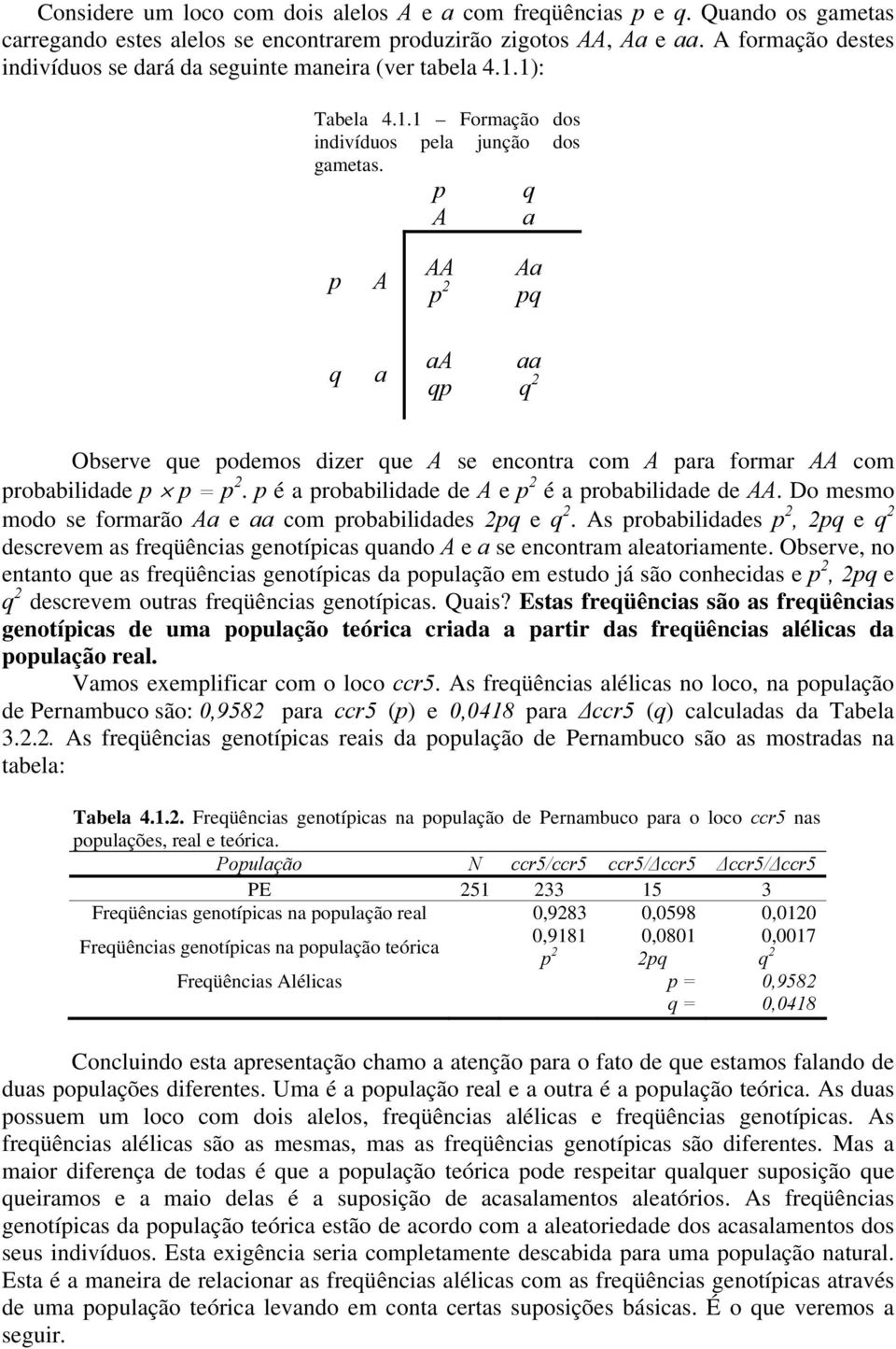 p q A a p A AA p Aa pq q a aa qp aa q Observe que podemos dzer que A se encontra com A para formar AA com probabldade p p = p. p é a probabldade de A e p é a probabldade de AA.