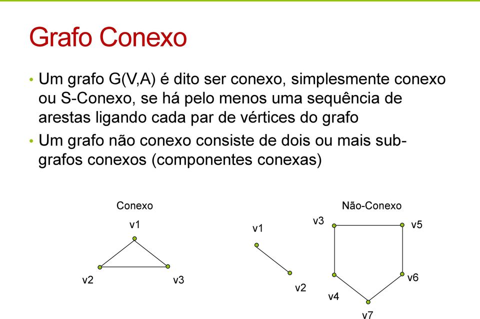 par de vértices do grafo Um grafo não conexo consiste de dois ou mais