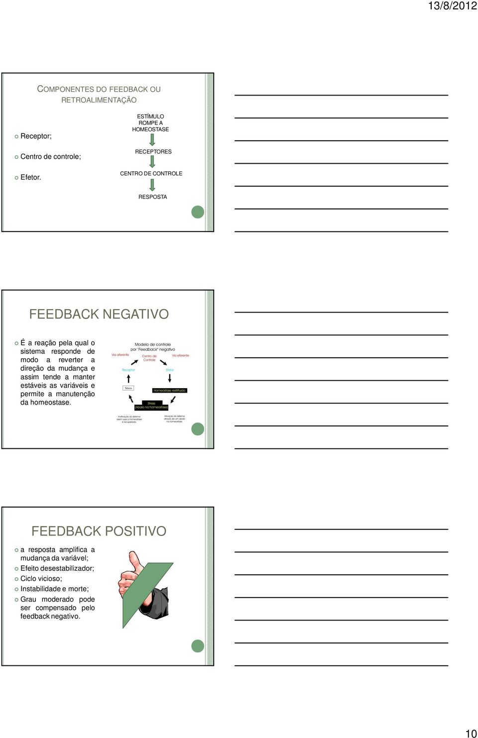 modo a reverter a direção da mudança e assim tende a manter estáveis as variáveis e permite a manutenção da homeostase.