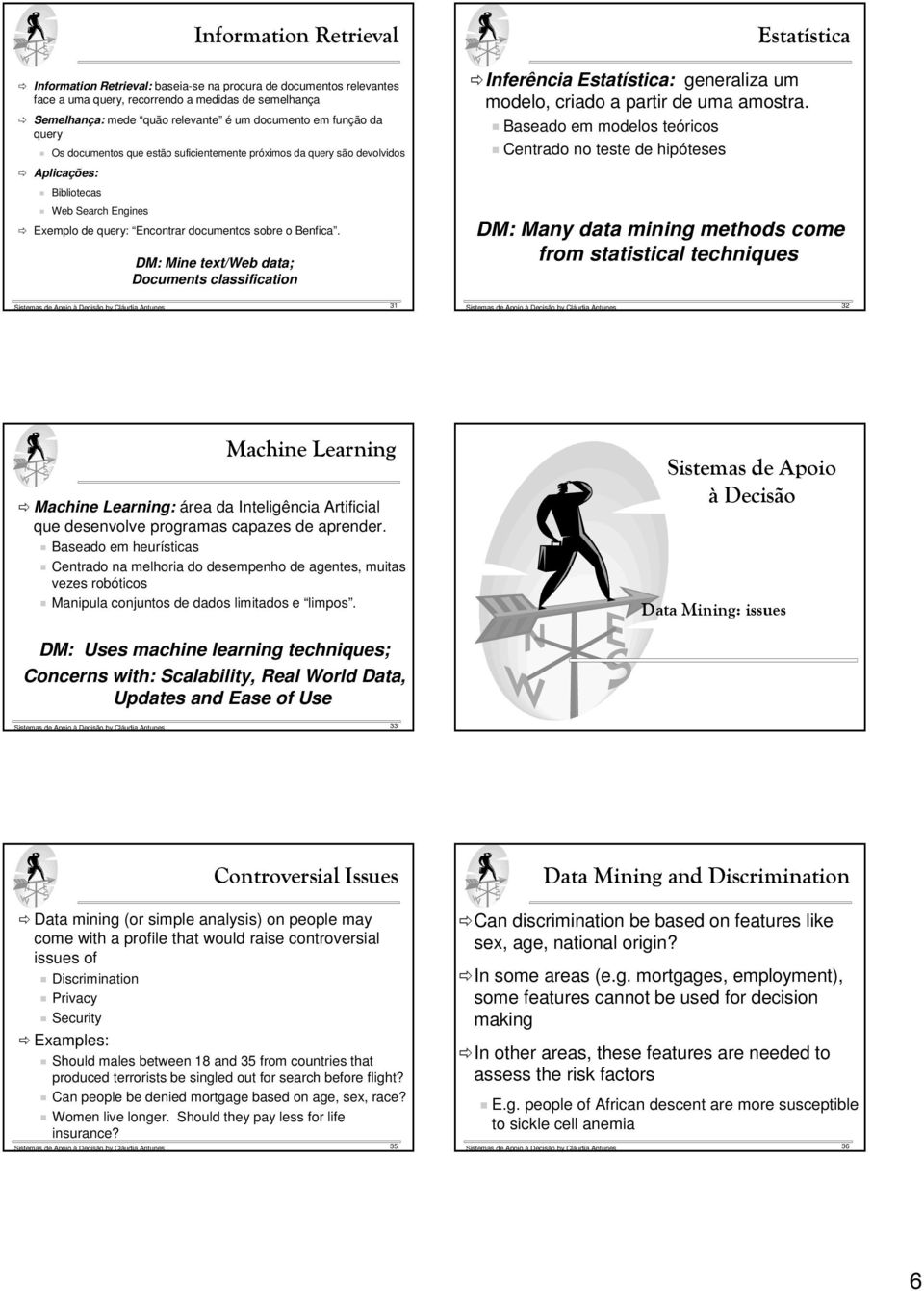 DM: Mine text/web data; Documents classification. 4 Inferência Estatística: generaliza um modelo, criado a partir de uma amostra.