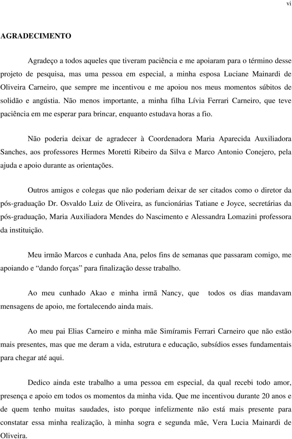 Não menos importante, a minha filha Lívia Ferrari Carneiro, que teve paciência em me esperar para brincar, enquanto estudava horas a fio.