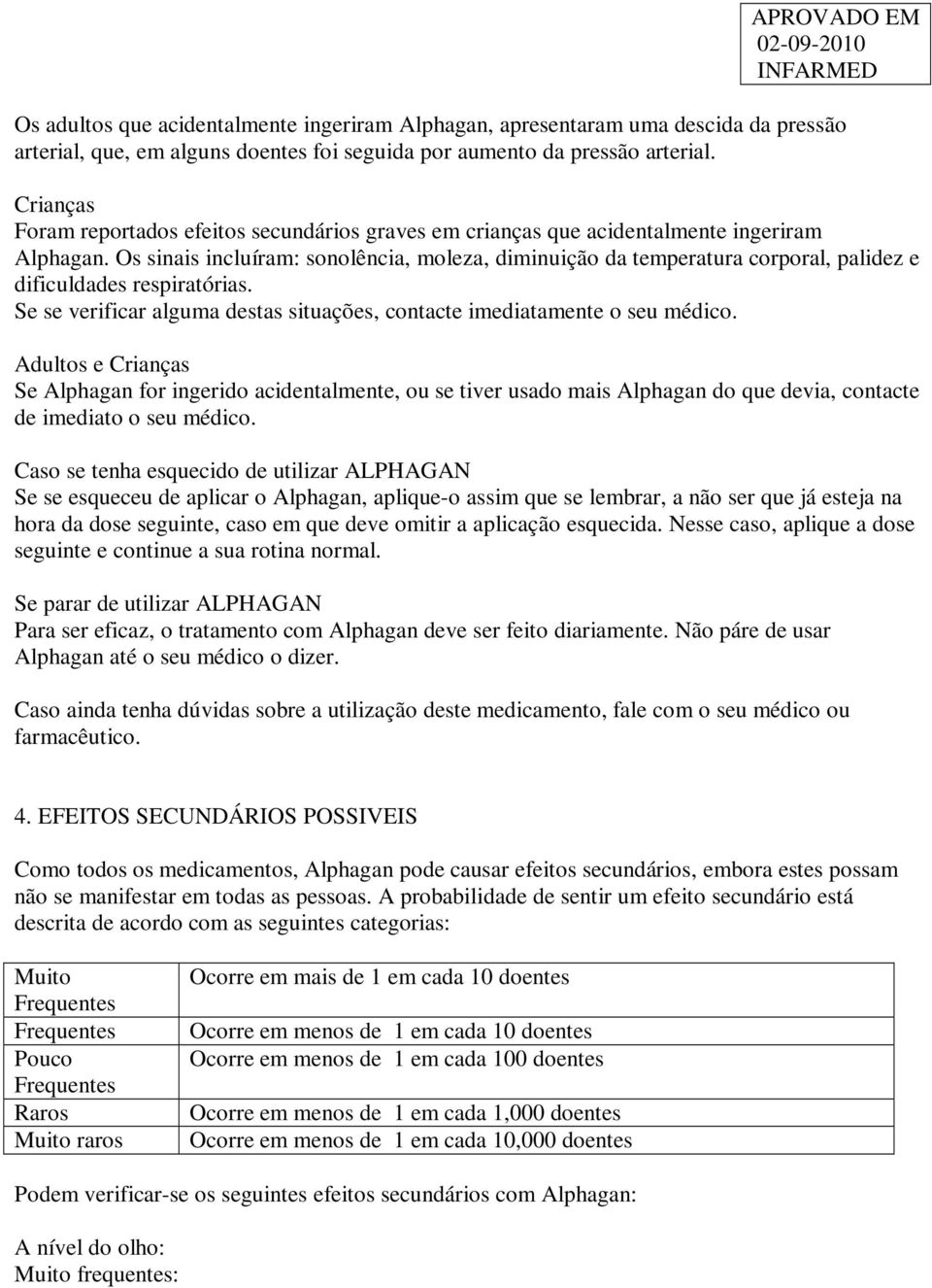 Os sinais incluíram: sonolência, moleza, diminuição da temperatura corporal, palidez e dificuldades respiratórias. Se se verificar alguma destas situações, contacte imediatamente o seu médico.