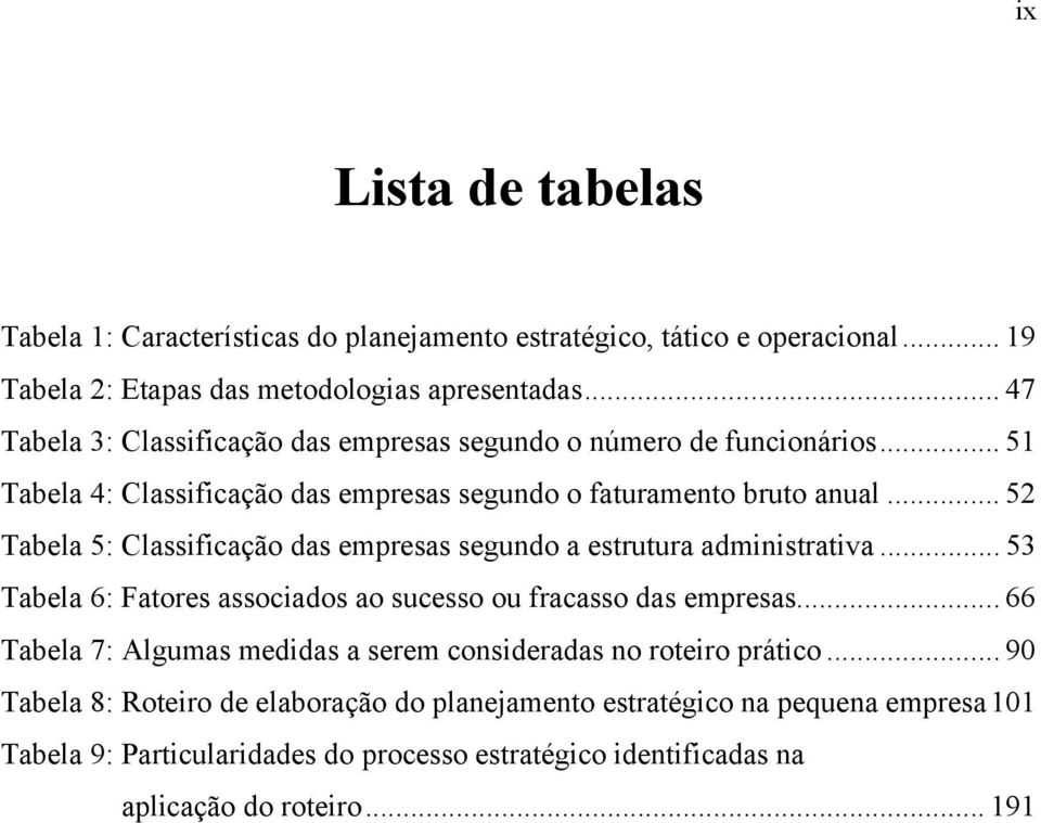 .. 52 Tabela 5: Classificação das empresas segundo a estrutura administrativa... 53 Tabela 6: Fatores associados ao sucesso ou fracasso das empresas.