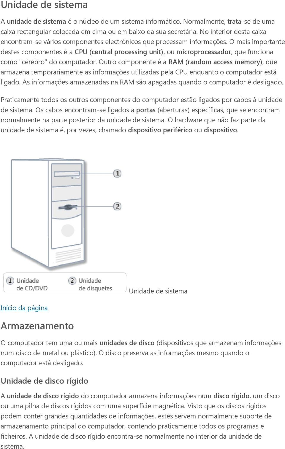 O mais importante destes componentes é a CPU (central processing unit), ou microprocessador, que funciona como "cérebro" do computador.