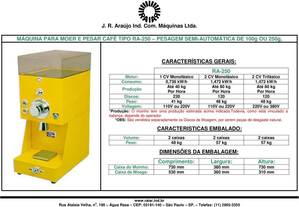 uma produção estimada acima indicadatodavia, como está vinculado a balança, depende do operador *OBS: São vendidos separadamente os Discos de Moagem, por serem