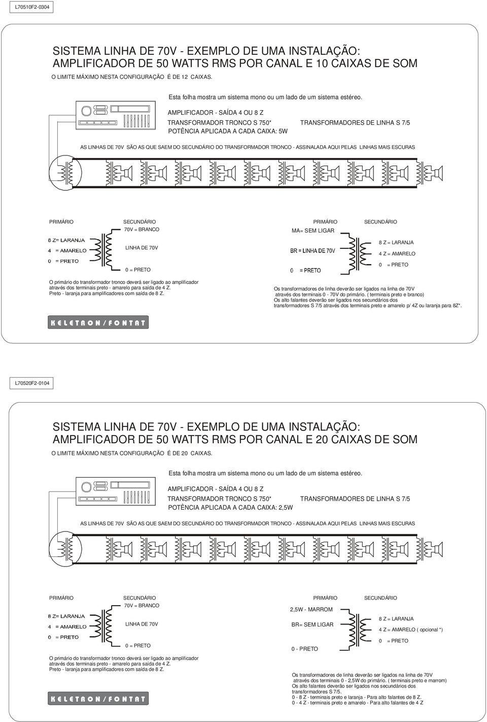 MA= SEM LIGAR através dos terminais 0-70V do primário. ( terminais preto e branco) transformadores S 7/5 através dos terminais preto e amarelo p/ ou laranja para *.