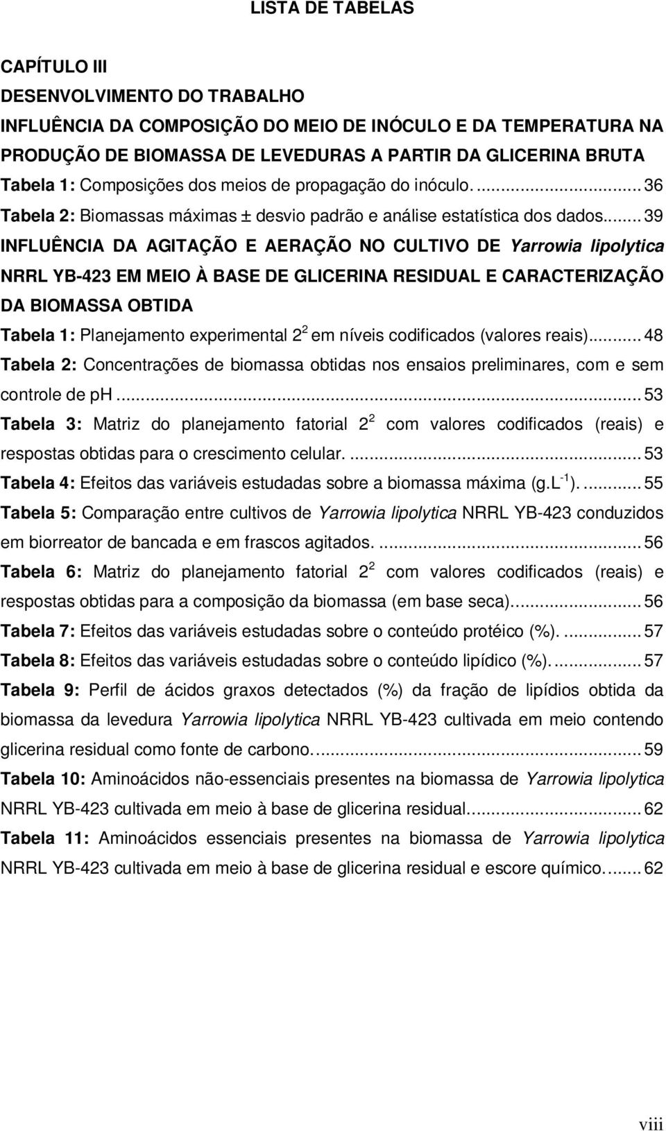 .. 39 INFLUÊNCIA DA AGITAÇÃO E AERAÇÃO NO CULTIVO DE Yarrowia lipolytica NRRL YB-423 EM MEIO À BASE DE GLICERINA RESIDUAL E CARACTERIZAÇÃO DA BIOMASSA OBTIDA Tabela 1: Planejamento experimental 2 2