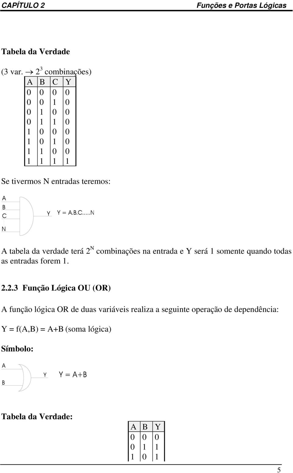 teremos: A tabela da verdade terá 2 N combinações na entrada e Y será 1 somente quando todas as entradas forem