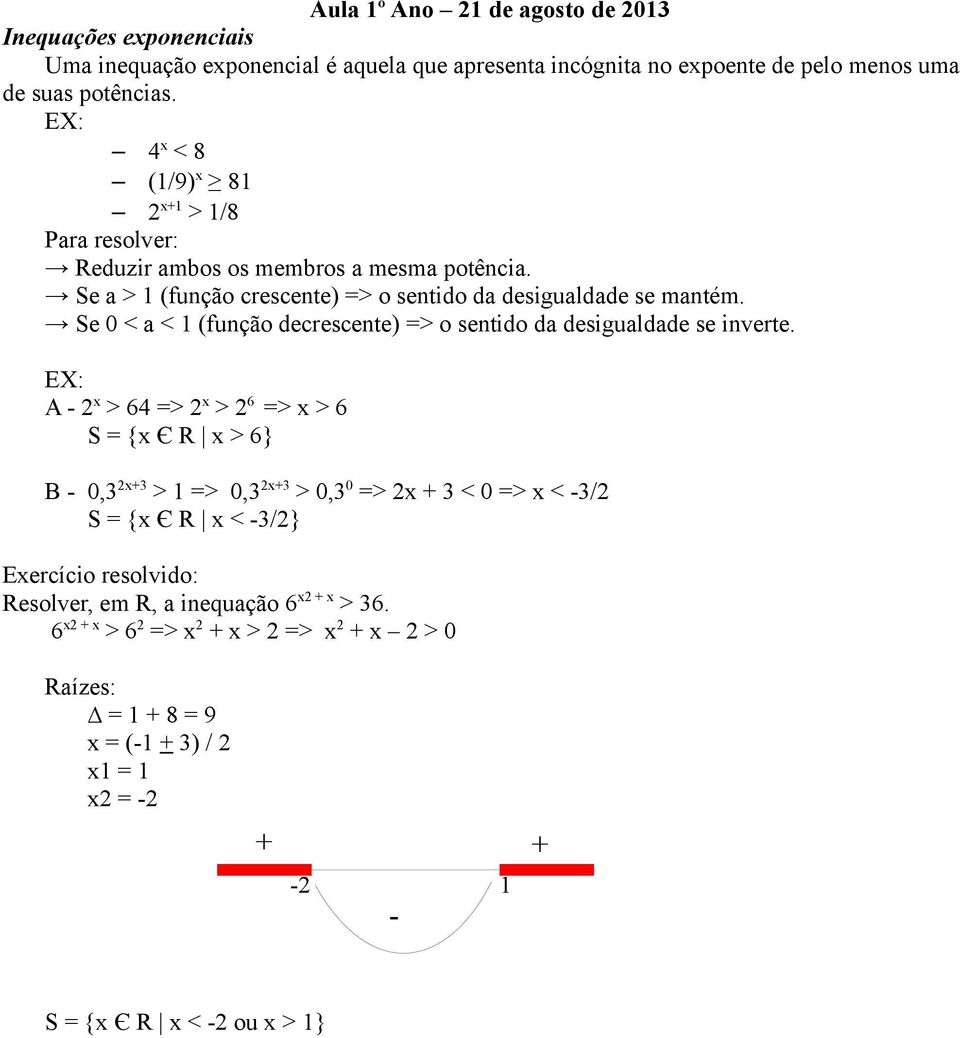 Se 0 < a < (função decrescente) => o sentido da desigualdade se inverte.