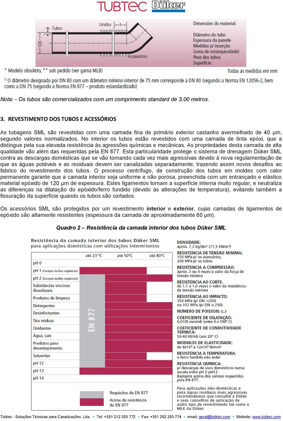 No interior os tubos estão revestidos com uma camada de tinta epóxi, que a distingue pela sua elevada resistência às agressões químicas e mecânicas.