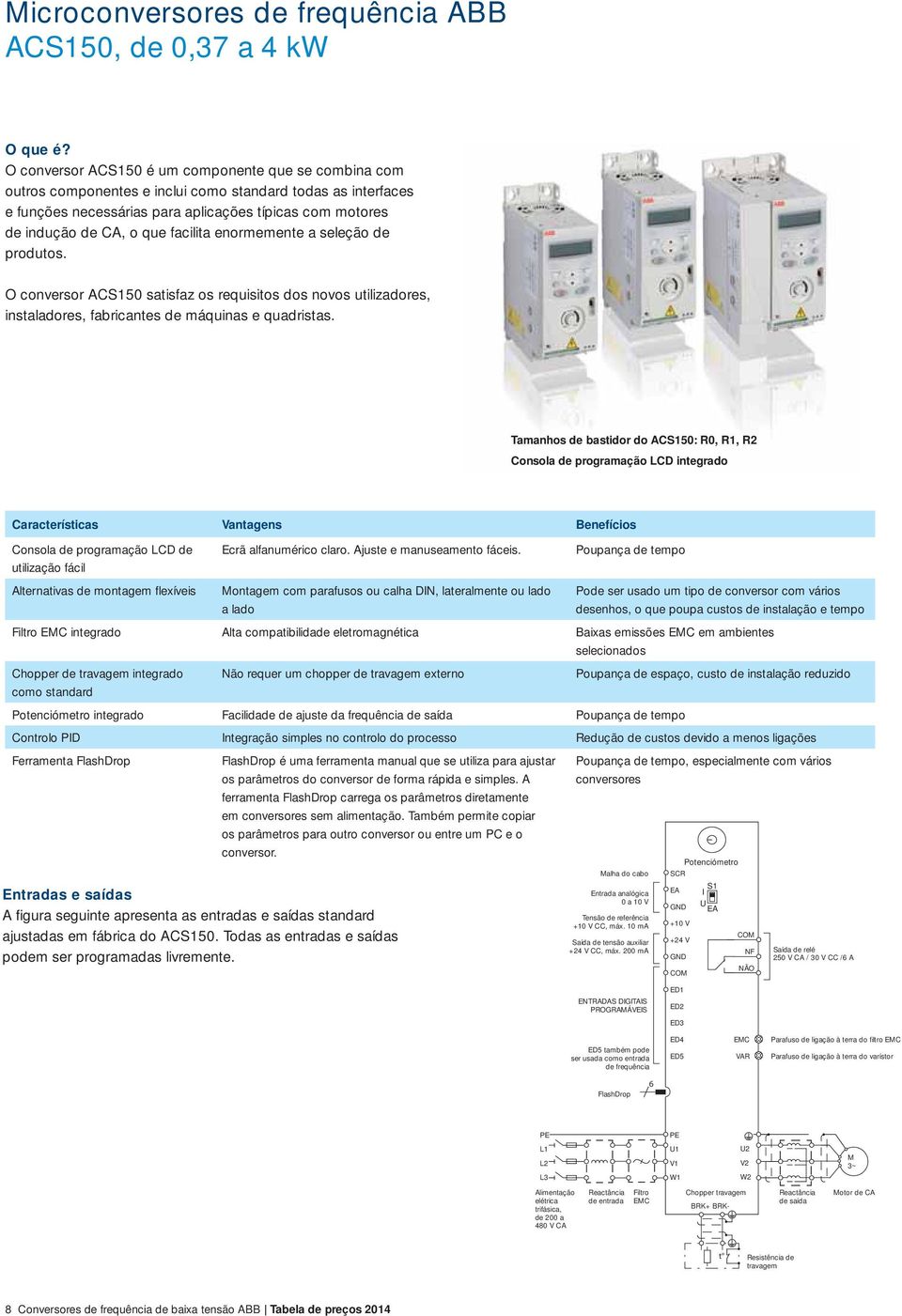 facilita enormemente a seleção de produtos. O conversor ACS150 satisfaz os requisitos dos novos utilizadores, instaladores, fabricantes de máquinas e quadristas.