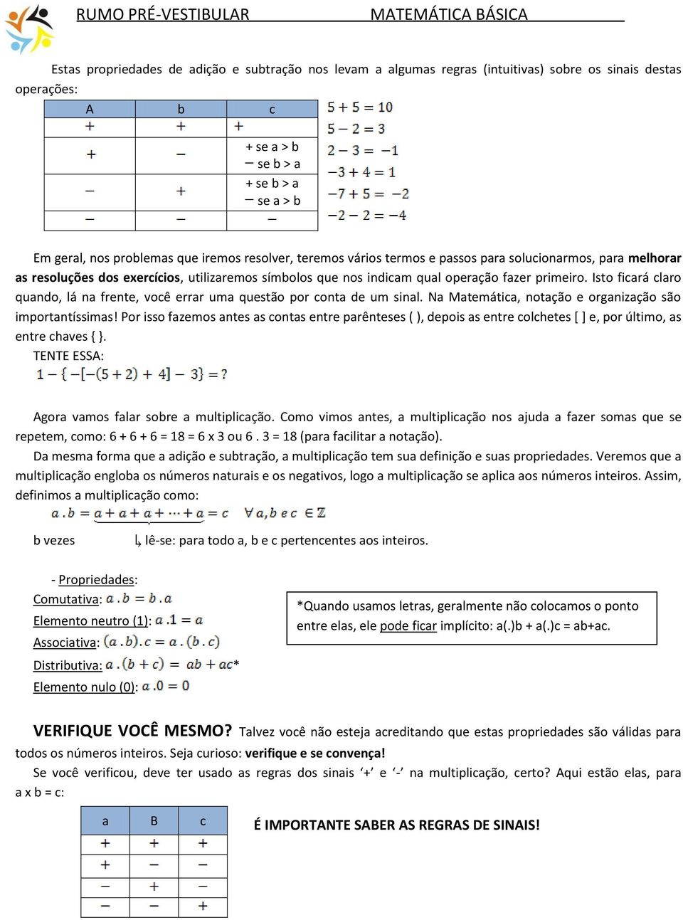 Isto ficará claro quando, lá na frente, você errar uma questão por conta de um sinal. Na Matemática, notação e organização são importantíssimas!