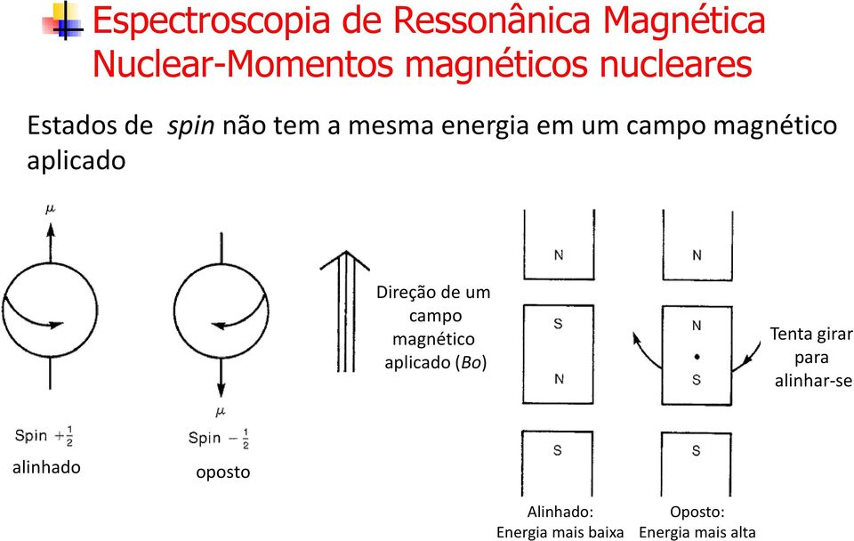 aplicado Direção de um campo magnético aplicado (Bo) Tenta girar para