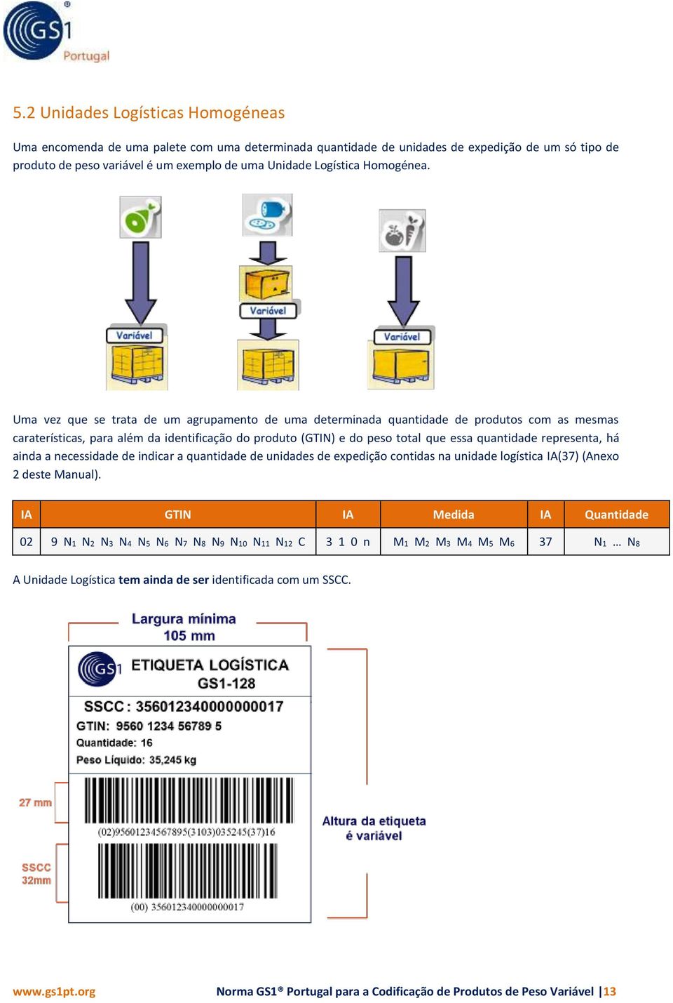 Uma vez que se trata de um agrupamento de uma determinada quantidade de produtos com as mesmas caraterísticas, para além da identificação do produto (GTIN) e do peso total que essa quantidade