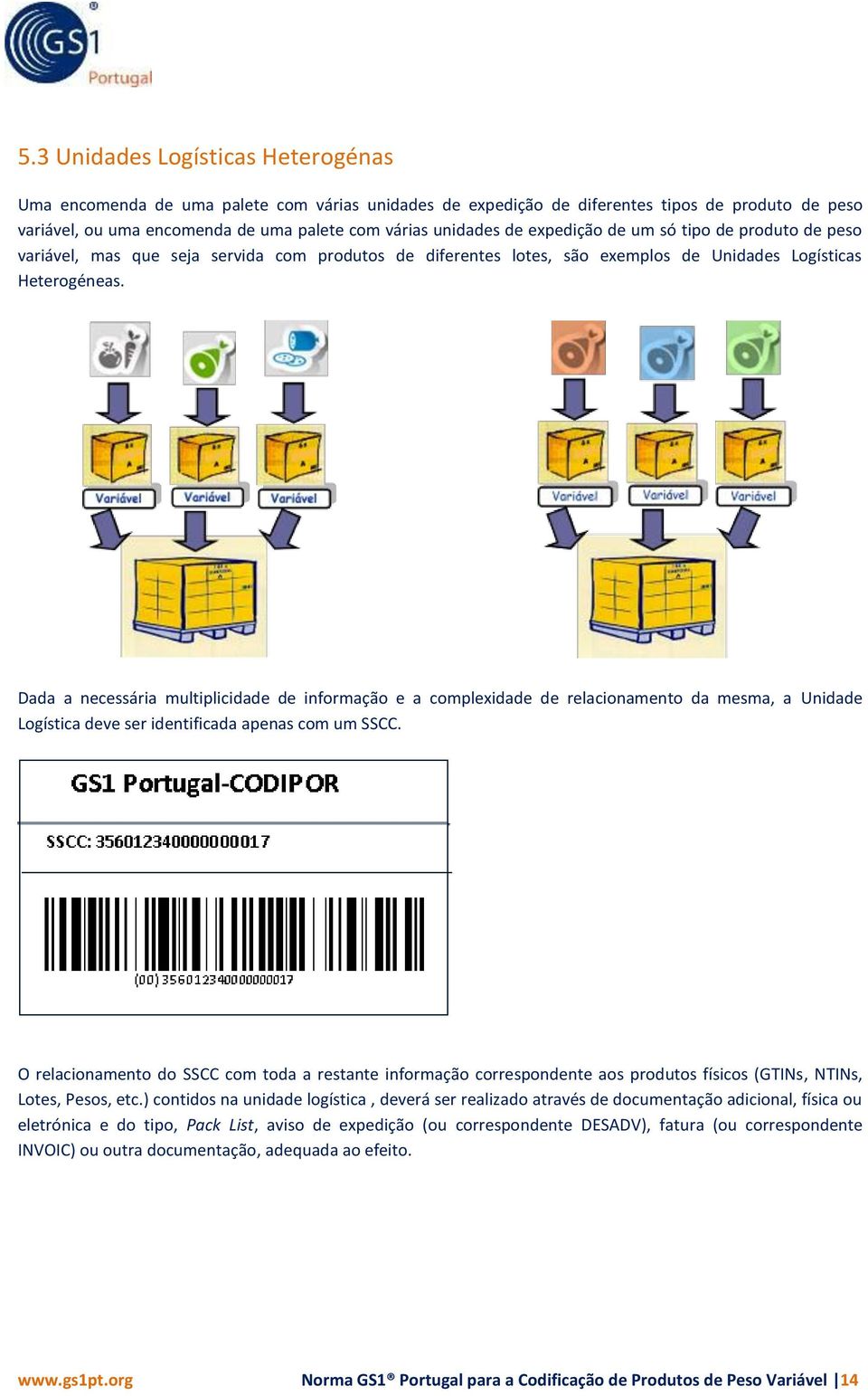 Dada a necessária multiplicidade de informação e a complexidade de relacionamento da mesma, a Unidade Logística deve ser identificada apenas com um SSCC.