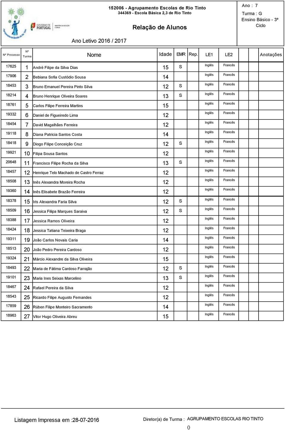 Cruz S 19921 10 Filipa Sousa Santos 20648 11 Francisco Filipe Rocha da Silva S 18457 Henrique Telo Machado de Castro Ferraz 18508 Inês Alexandra Moreira Rocha 19360 Inês Elisabete Brazão Ferreira