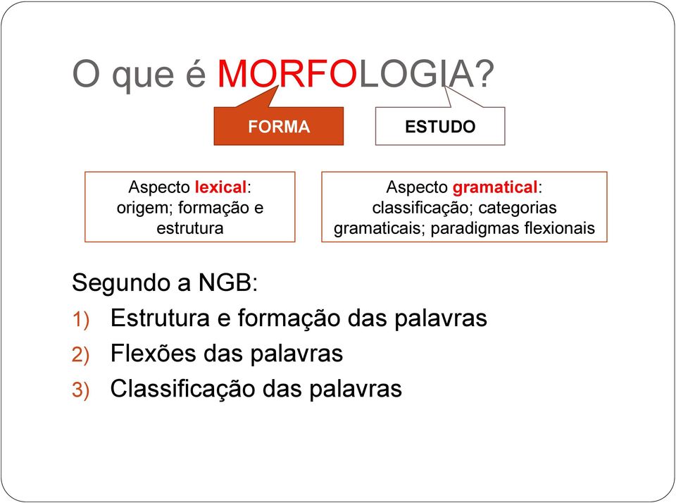 gramatical: classificação; categorias gramaticais; paradigmas