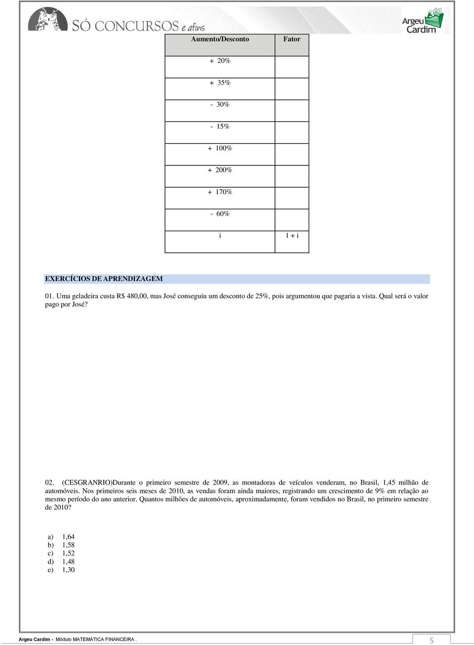 (CESGRANRIO)Durante o primeiro semestre de 2009, as montadoras de veículos venderam, no Brasil, 1,45 milhão de automóveis.