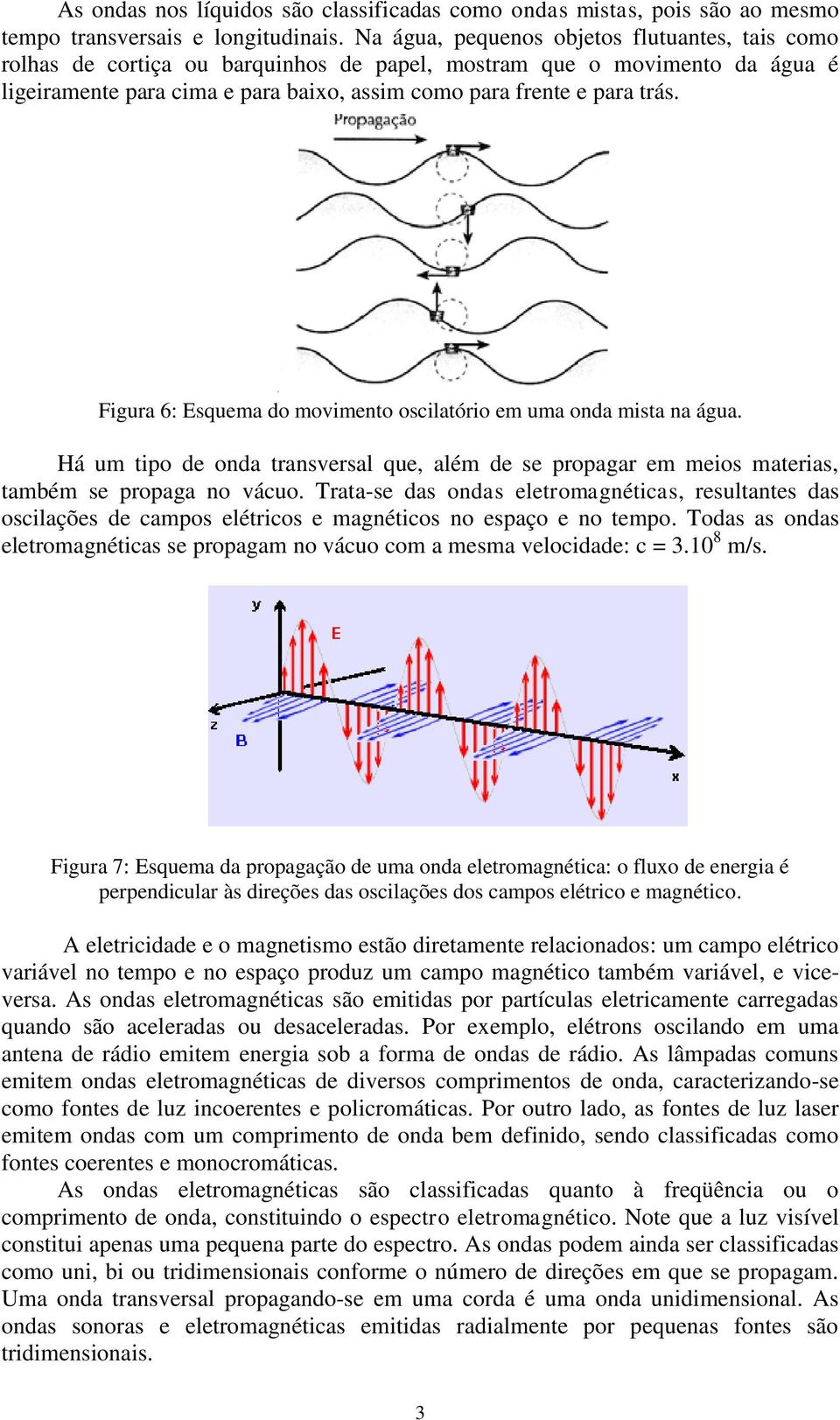 Figura 6: Esquema do movimento oscilatório em uma onda mista na água. Há um tipo de onda transversal que, além de se propagar em meios materias, também se propaga no vácuo.