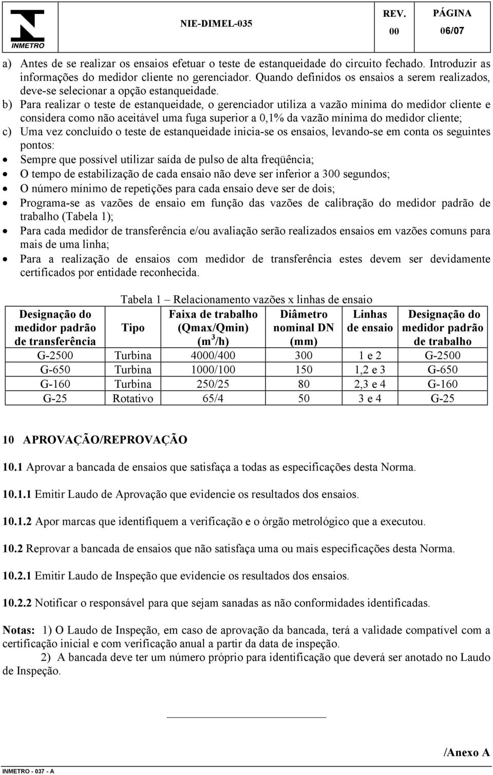 b) Para realizar o teste de estanqueidade, o gerenciador utiliza a vazão mínima do medidor cliente e considera como não aceitável uma fuga superior a 0,1% da vazão mínima do medidor cliente; c) Uma