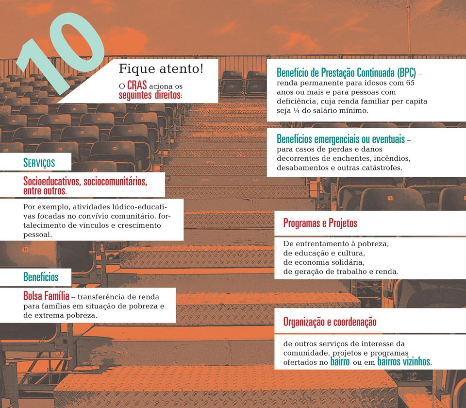 crescimento pessoal Benefícios Benefício de Prestação Continuada (BPC) renda permanente para idosos com 65 anos ou mais e para pessoas com deficiência cuja renda familiar per capita seja ¼ do salário