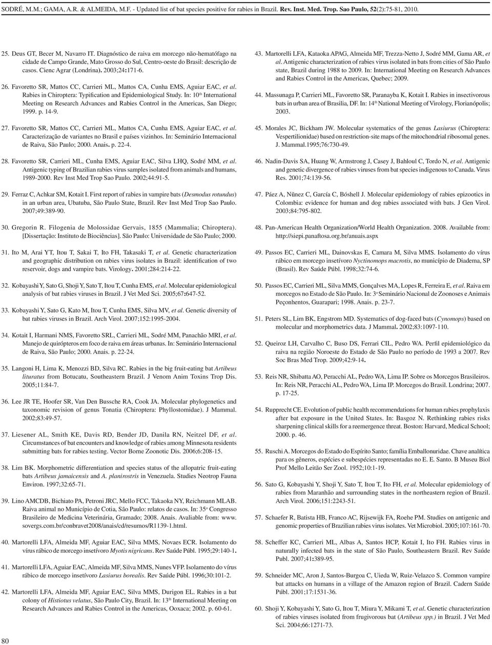 In: 10 th International Meeting on Research Advances and Rabies Control in the Americas, San Diego; 1999. p. 14-9. 27. Favoretto SR, Mattos CC, Carrieri ML, Mattos CA, Cunha EMS, Aguiar EAC, et al.