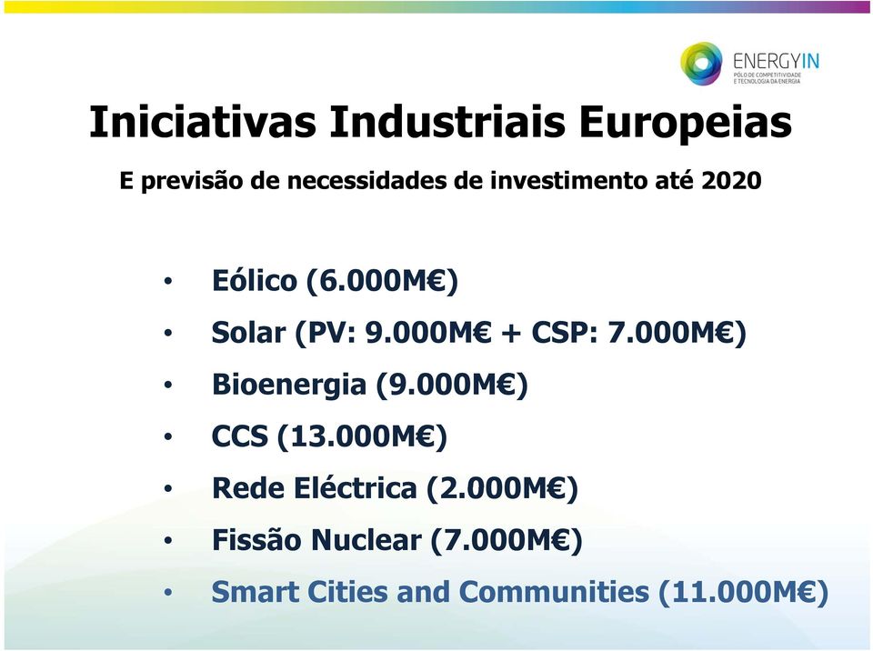 000M ) Bioenergia (9.000M ) CCS (13.000M ) Rede Eléctrica (2.