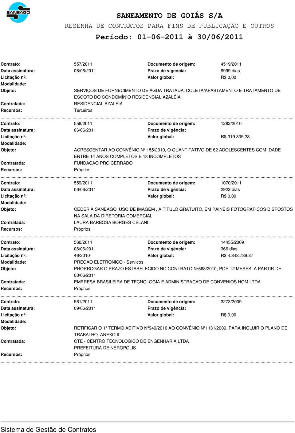 835,28 ACRESCENTAR AO CONVÊNIO Nº 155/2010, O QUANTITATIVO DE 62 ADOLESCENTES COM IDADE ENTRE 14 ANOS COMPLETOS E 18 INCOMPLETOS FUNDACAO PRO CERRADO Contrato: 559/2011 Documento de origem: 1070/2011