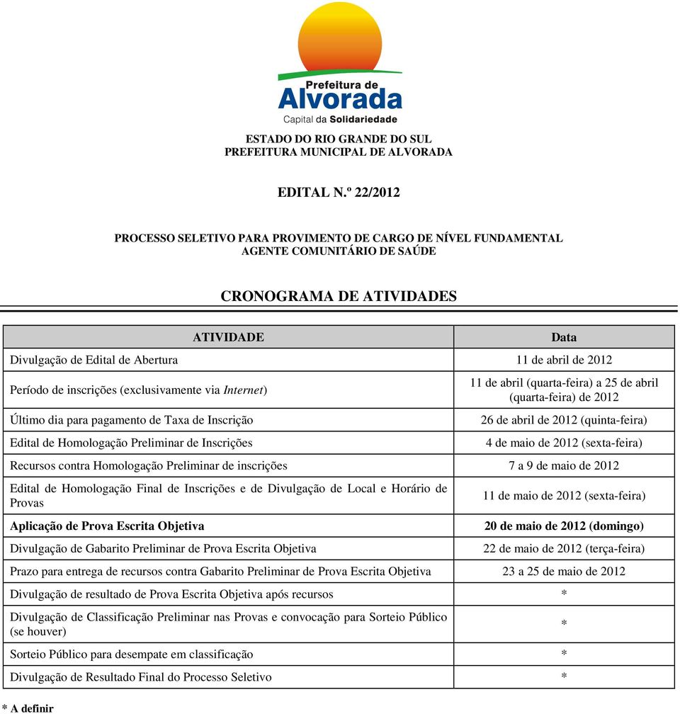 inscrições (exclusivamente via Internet) Último dia para pagamento de Taxa de Inscrição Edital de Homologação Preliminar de Inscrições Data 11 de abril (quarta-feira) a 25 de abril (quarta-feira) de