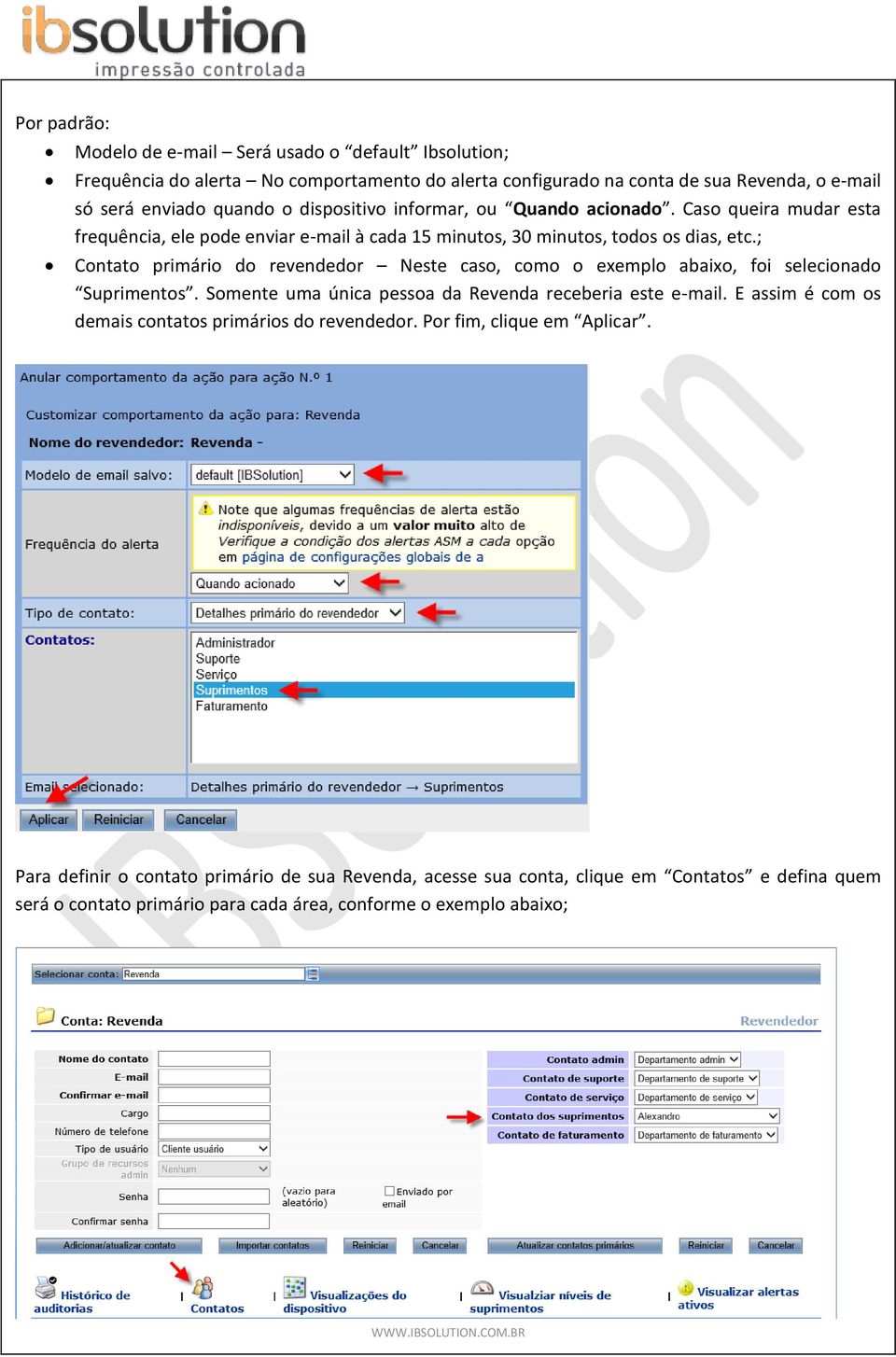 ; Contato primário do revendedor Neste caso, como o exemplo abaixo, foi selecionado Suprimentos. Somente uma única pessoa da Revenda receberia este e-mail.