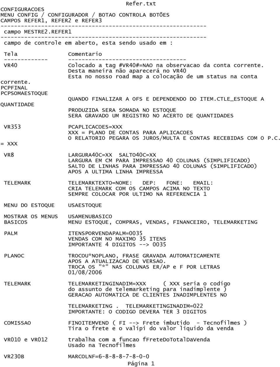 PCPFINAL PCPSOMAESTOQUE QUANTIDADE Colocado a tag #VR40#=NAO na observacao da conta corrente.