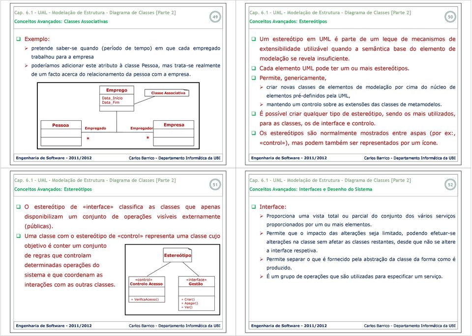 Pessoa Empregado Emprego Data_Início Data_Fim Empregador * * Classe Associativa Empresa Um estereótipo em UML é parte de um leque de mecanismos de extensibilidade utilizável quando a semântica base