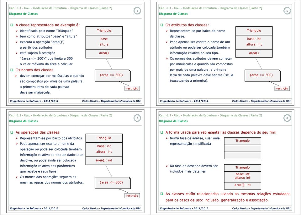 Pode apenas ser escrito o nome de um atributo ou pode ser colocada também base: int altura: int está sujeita à restrição area() informação relativa ao seu tipo.