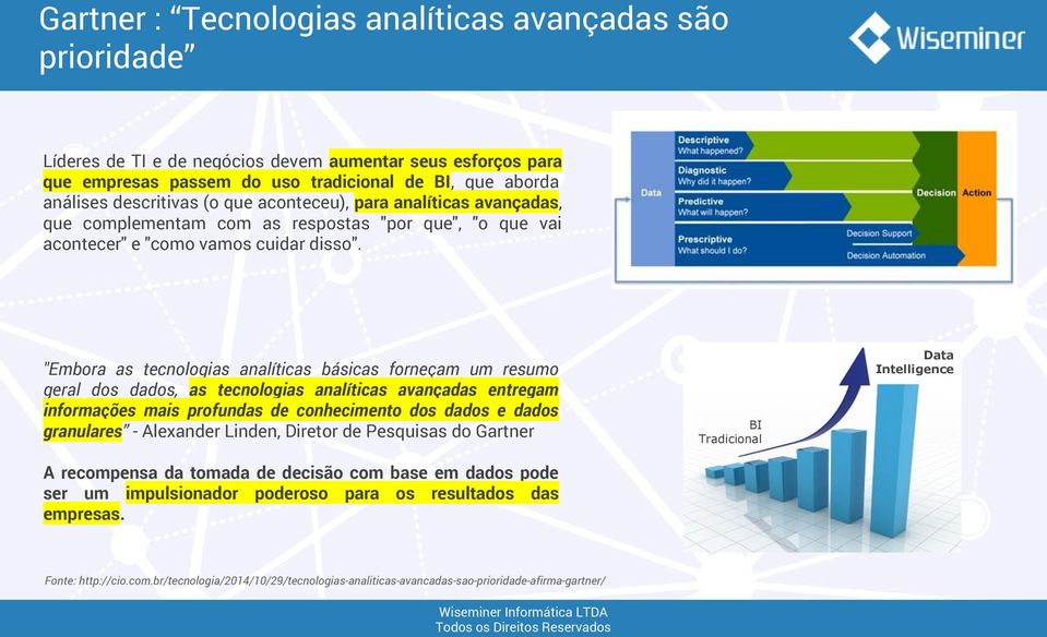 "Embora as tecnologias analíticas básicas forneçam um resumo geral dos dados, as tecnologias analíticas avançadas entregam informações mais profundas de conhecimento dos dados e dados granulares -