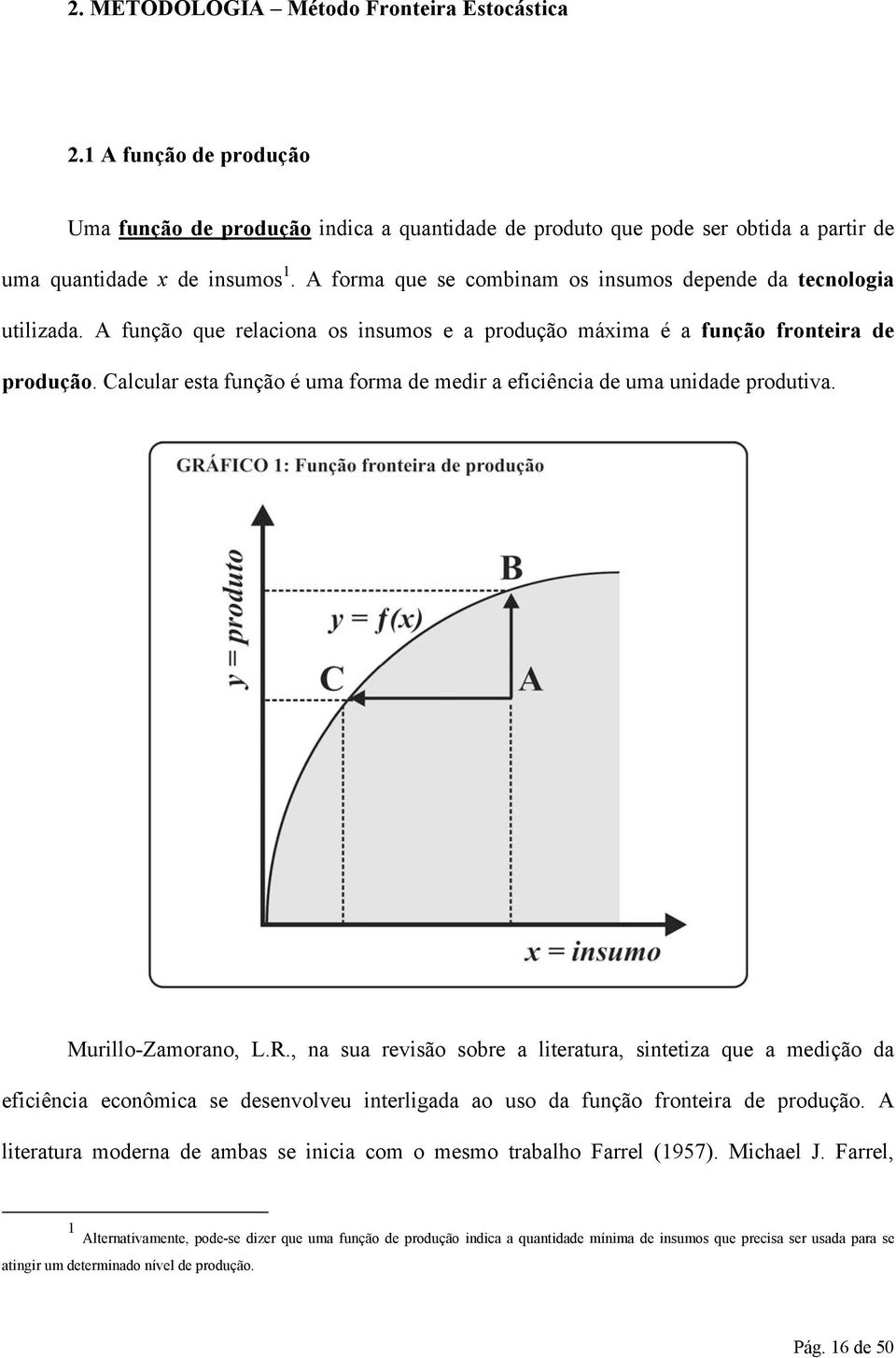 Calcular esta função é uma forma de medir a eficiência de uma unidade produtiva. Murillo-Zamorano, L.R.