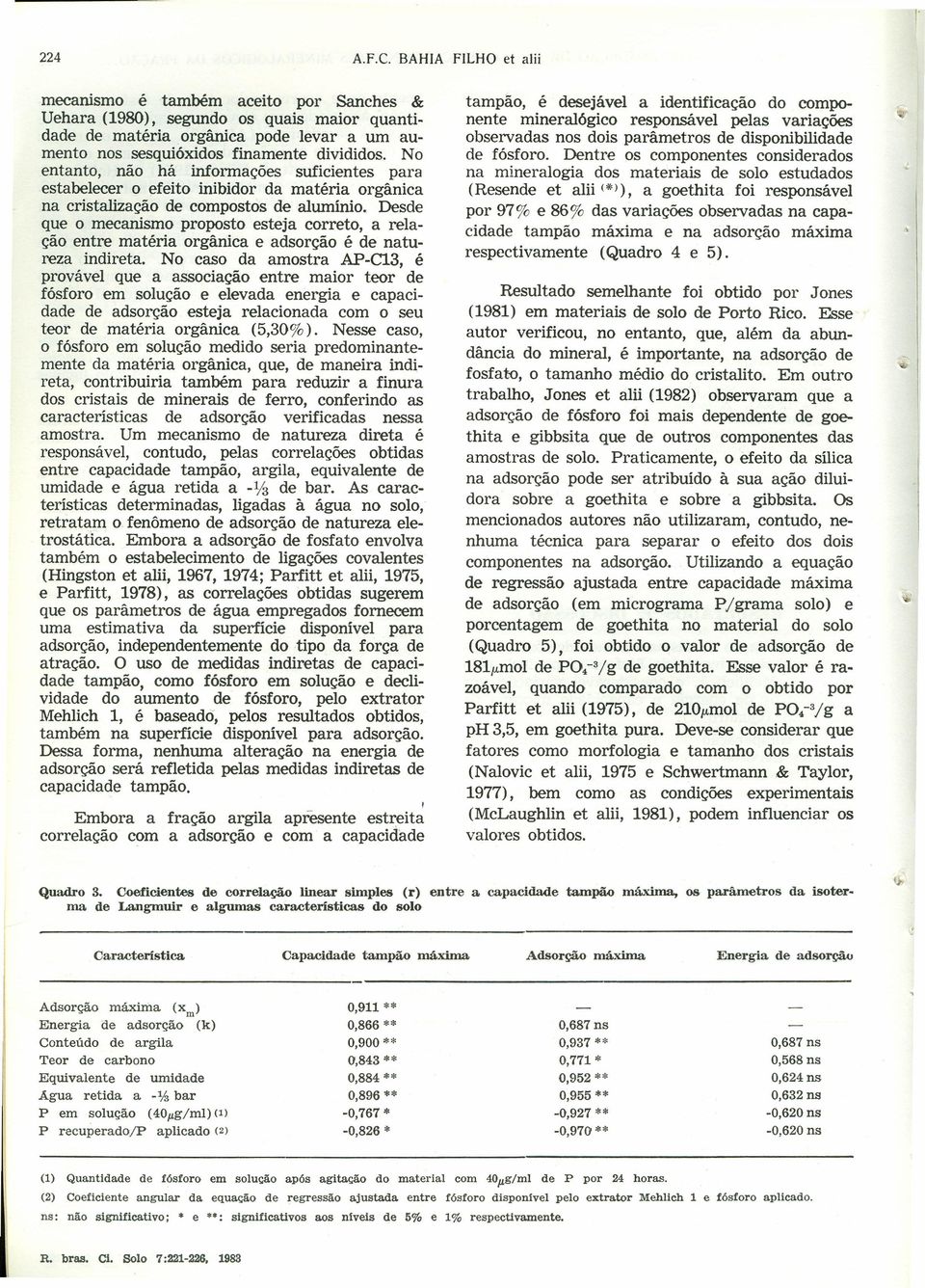 Desde que o mecanismo proposto esteja correto, a relação entre matéria orgânica e adsorção é de natureza indireta.