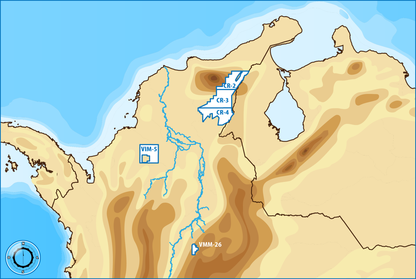 Colômbia: Bacias de Cesar-Ranchería, Vale Médio Madalena e Vale Inferior Madalena Bacias da Colômbia Mar do Caribe Baía de Maracaibo Panamá Oceano Pacífico Rio Magdalena MARACAIBO BASIN Venezuela