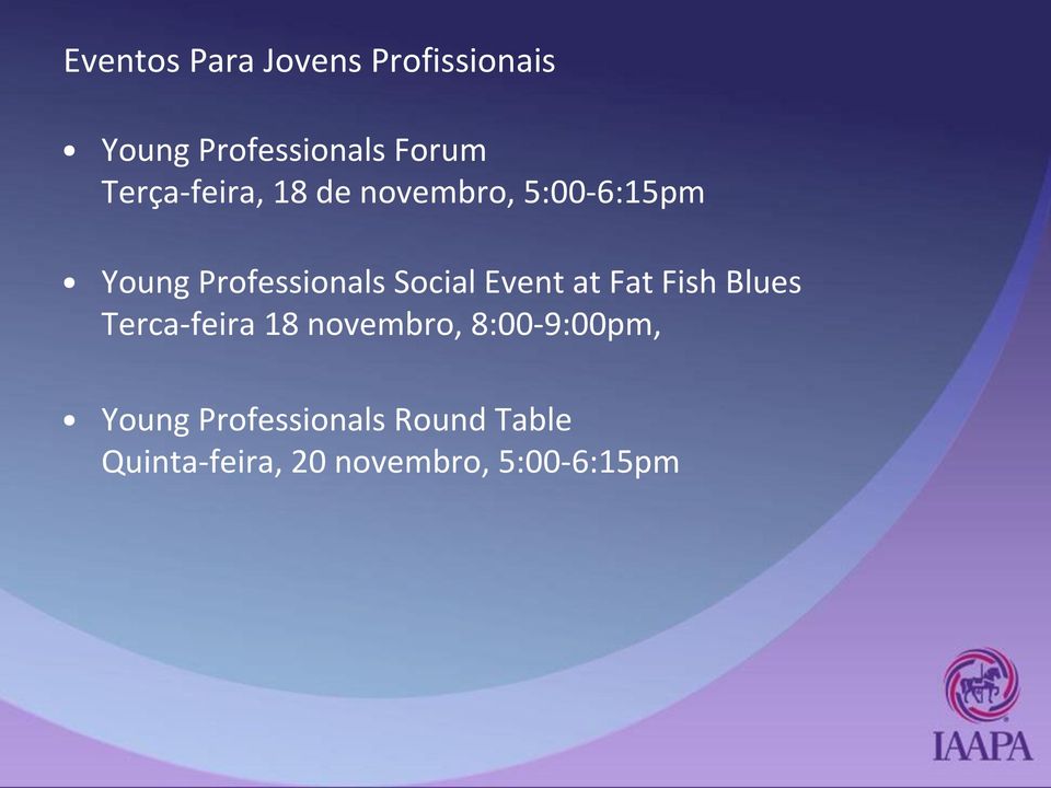 Social Event at Fat Fish Blues Terca-feira 18 novembro,