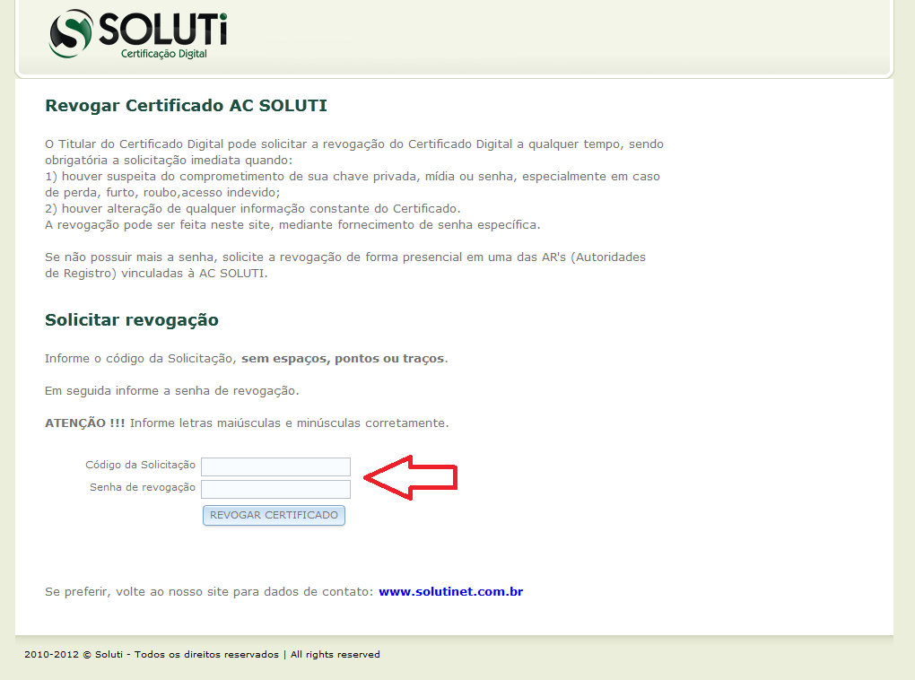 Classificação: 3.1 Revogando um Certificado Digital Endereço: https://crm.solutinet.