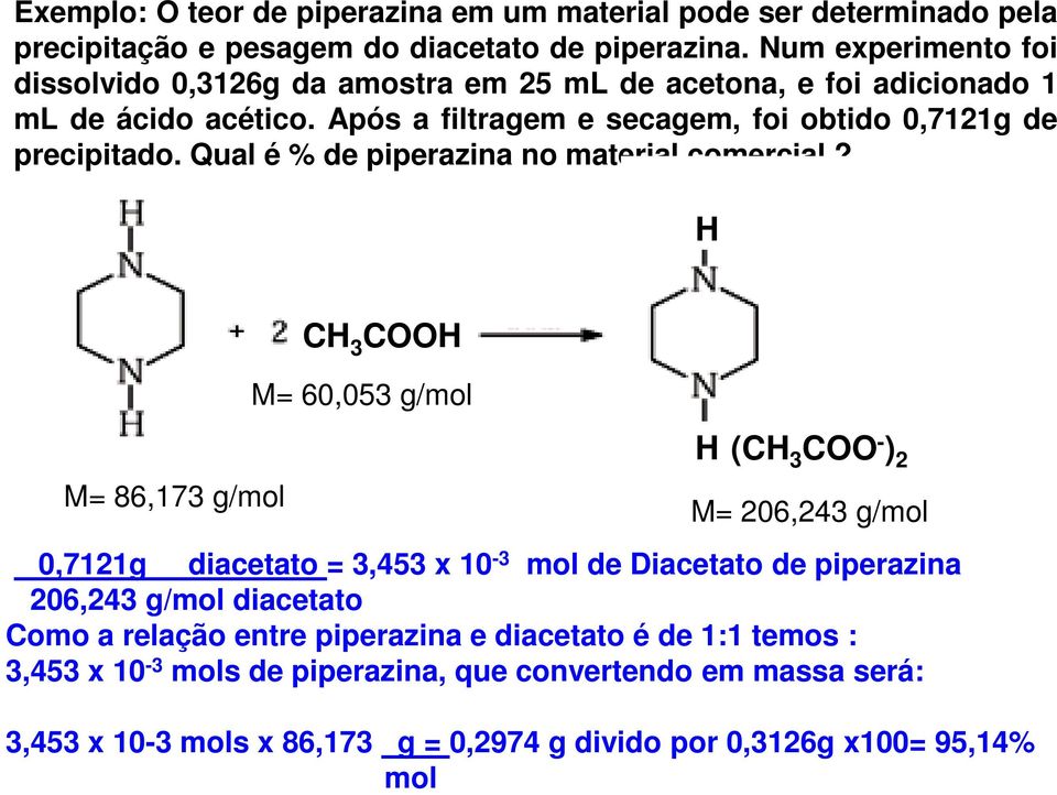 Qual é % de piperazina no material comercial?