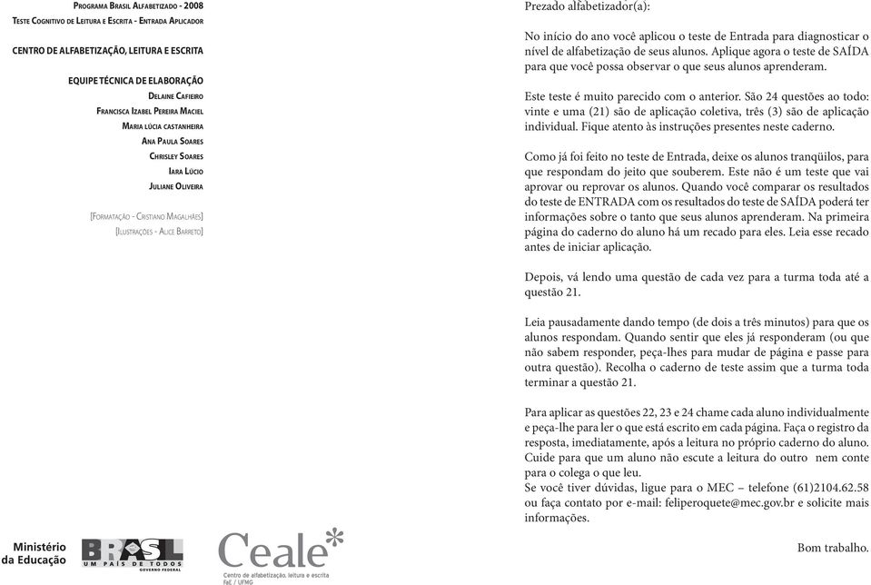 alfabetizador(a): No início do de ano suas você aulas aplicou nesta turma o teste você de Entrada fez um para teste diagnosticar para que sua o professora nível de alfabetização pudesse identificar