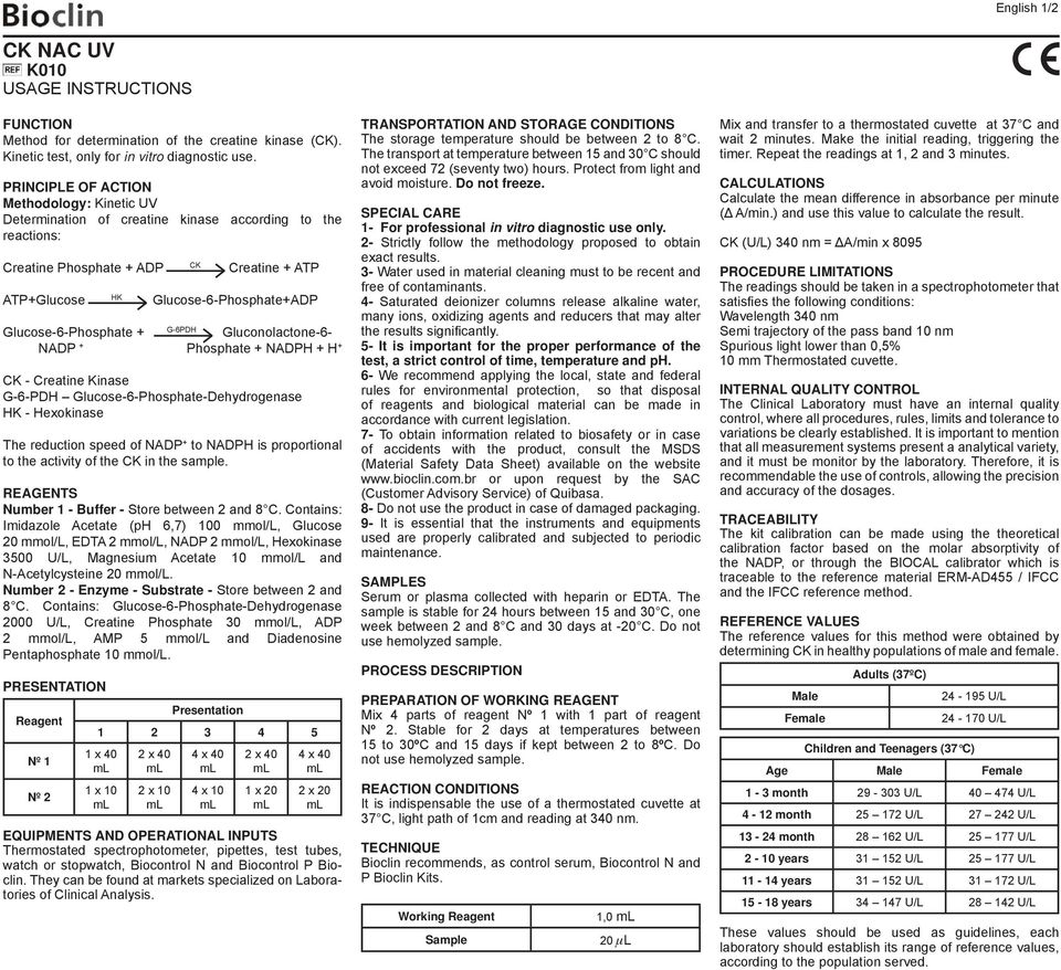 Glucose-6-Phosphate + G-6PDH Gluconolactone-6- NADP + Phosphate + NADPH + H + CK - Creatine Kinase G-6-PDH Glucose-6-Phosphate-Dehydrogenase HK - Hexokinase The reduction speed of NADP + to NADPH is