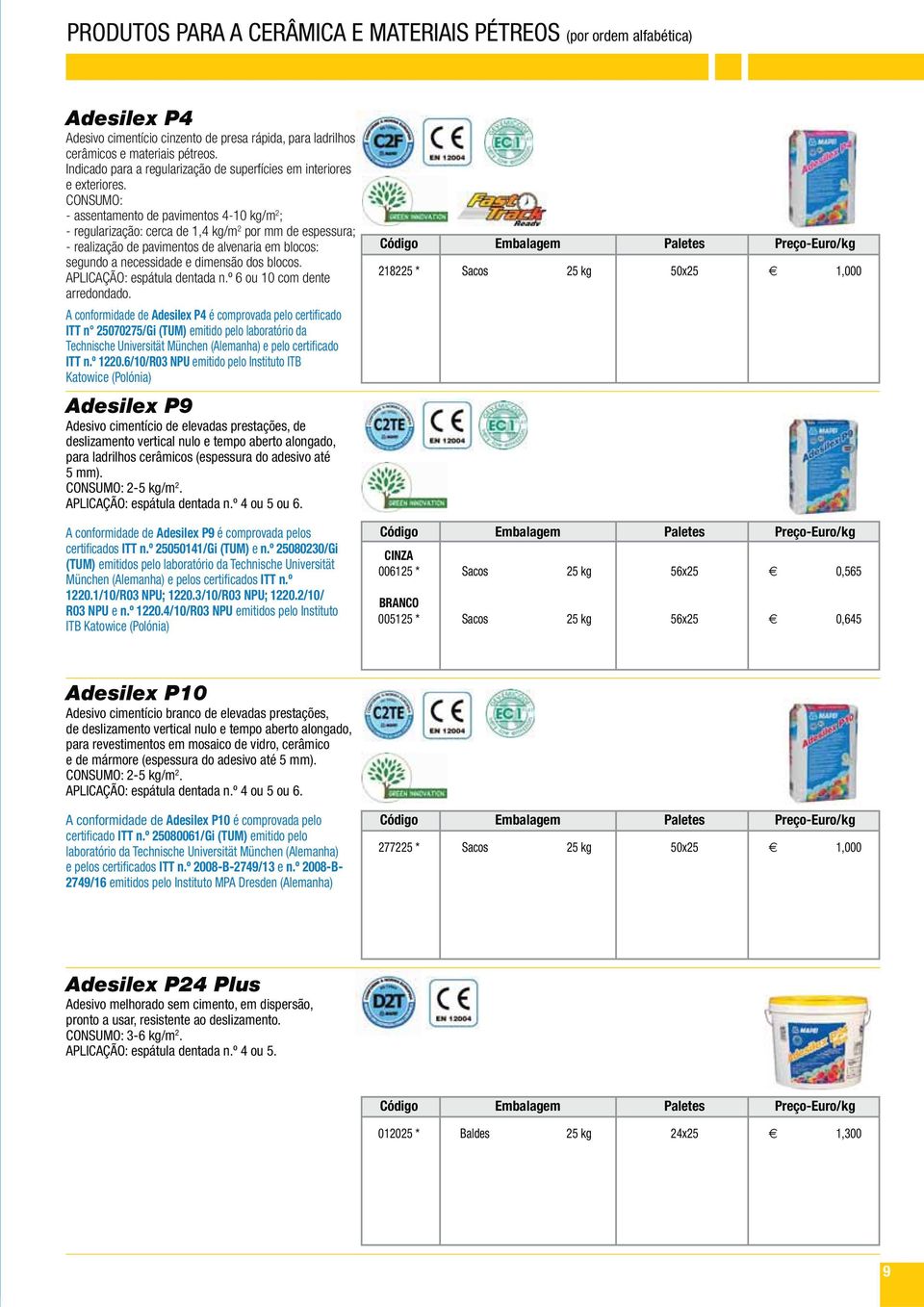 blocos. APLICAÇÃO: espátula dentada n.º 6 ou 10 com dente arredondado. A conformidade de Adesilex P4 ITT n 25070275/Gi (TUM) ITT n.º 1220.