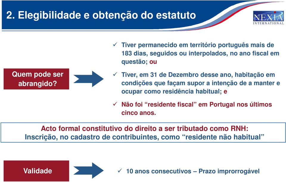 Tiver, em 31 de Dezembro desse ano, habitação em condições que façam supor a intenção de a manter e ocupar como residência habitual; e Não