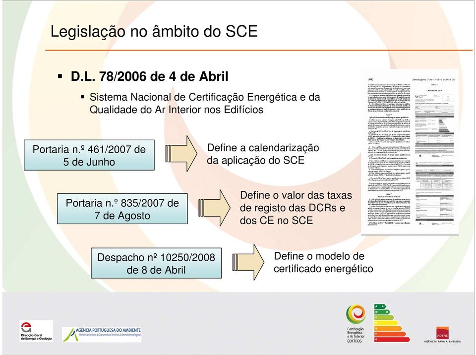 º 461/2007 de 5 de Junho Define a calendarização da aplicação do SCE Portaria n.