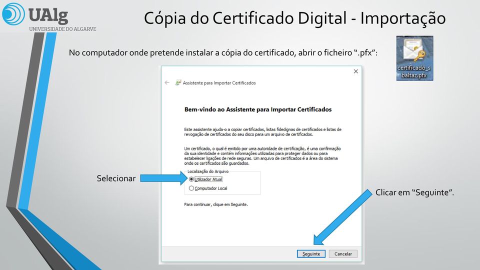 instalar a cópia do certificado, abrir