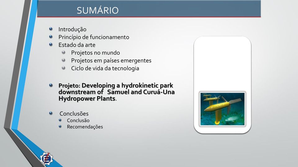 tecnologia Projeto: Developing a hydrokinetic park downstream of