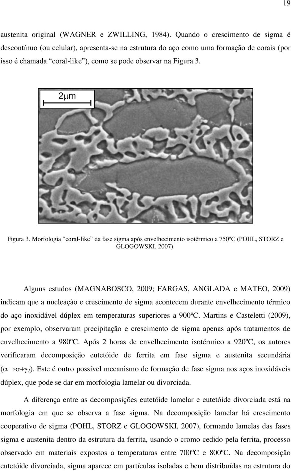 2 m Figura 3. Morfologia coral-like da fase sigma após envelhecimento isotérmico a 750ºC (POHL, STORZ e GLOGOWSKI, 2007).